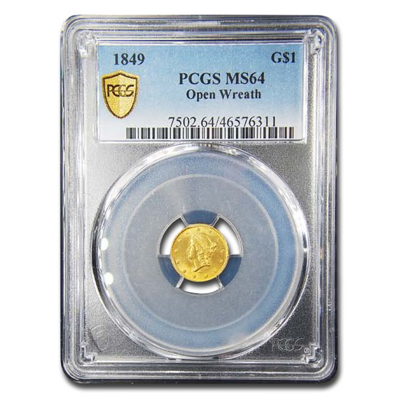 1849 $1 Liberty Head Gold Open Wreath MS-64 PCGS 1849 $1 Liberty Head Gold Open Wreath MS-64 PCGS